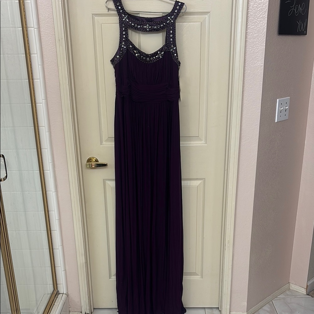 Chic Plum Maxi Dress with Embellished Neckline